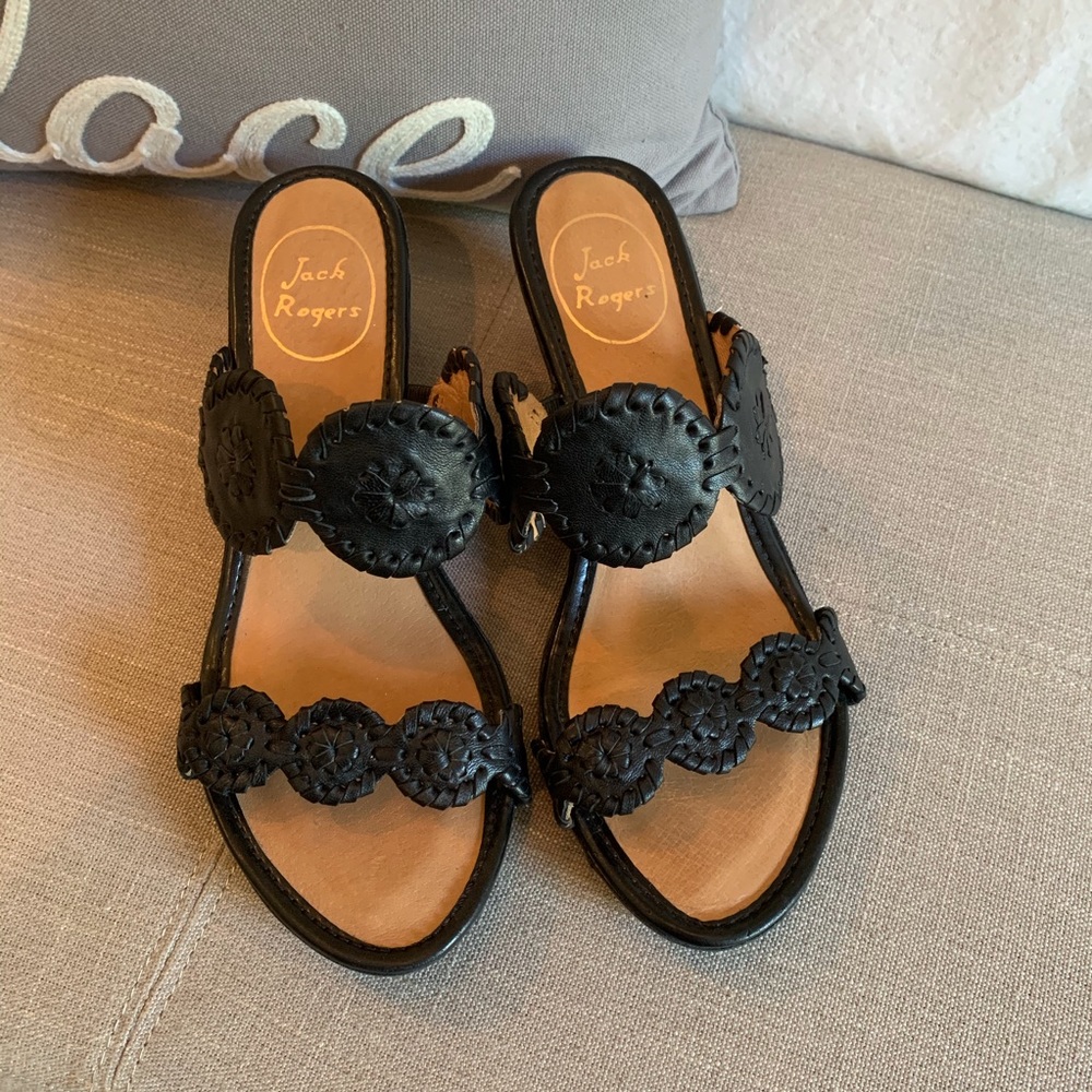 Jack Rogers Shelby Stacked Wedge Sandal Black Sz 8